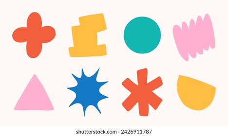 Abstract cloud and flower shapes sticker pack. Groovy funky flower, bubble, star, loop, waves in trendy retro 90s 00s cartoon style. Vector illustration with floraland blob elements.