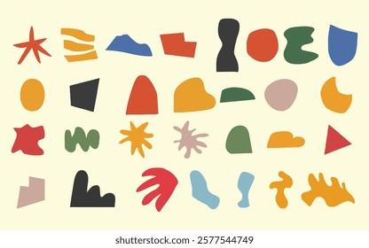Abstract cloud and flower shapes sticker pack. collection of blob and geometric shape vector art on white background