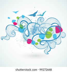 Abstract cloud, flying birds over sky