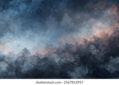 Abstract cloud formation, dramatic color palette, ethereal atmosphere, artistic background, digital painting style.