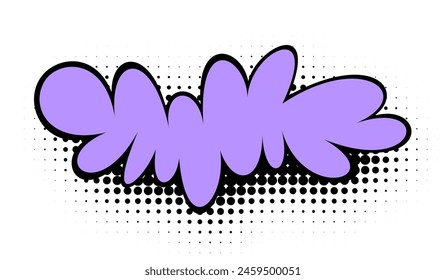 An abstract cloud formation in purple hues pops against a speckled halftone background, surrounded by a bold black outline in a classic pop art style.