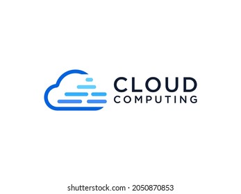 Abstract Cloud Logo. Blue Shape Cloud Computing isolated on White Background. Usable for Business and Technology Logos. Flat Vector Logo Design Template Element.