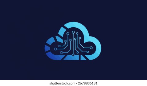 Abstract cloud logo design with circuit board inside, symbolizing cloud computing and digital technology.