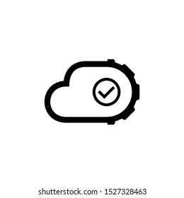 abstract cloud logo symbol with gear cog and check mark vector design. eps10
