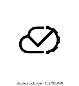 abstract cloud logo symbol with gear cog and check mark vector design. eps10