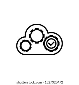 abstract cloud logo symbol with gear cog and check mark vector design. eps10