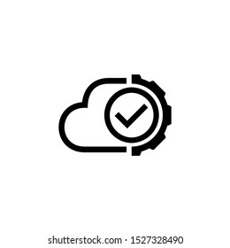 abstract cloud logo symbol with gear cog and check mark vector design. eps10