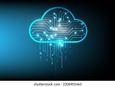 Abstract cloud on the vintage blue screen with bright glow circuit board on for technology background, Vector illustration design