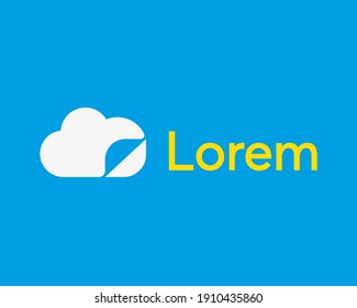 Abstract cloud with paper folded corner logo design template. Universal creative data, upload, storage flat vector icon sign symbol logotype.
