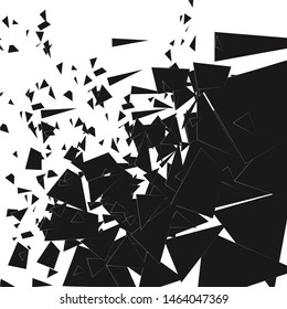 Nubes abstractas de piezas y fragmentos después de la explosión de la pared. Efecto devastador y destructivo. Ilustración del vector