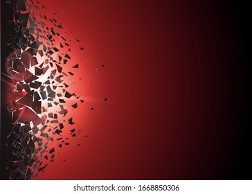 Nubes abstractas de piezas y fragmentos después de la explosión.Efecto devastador y destructivo. Superficie de demolición y destello. Ilustración del vector