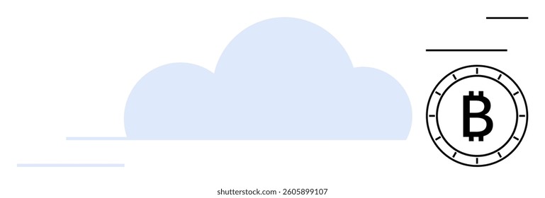 Abstract cloud shape with a Bitcoin symbol, representing cloud storage and cryptocurrency. Ideal for digital finance, blockchain technology, cloud computing, online security, fintech, future