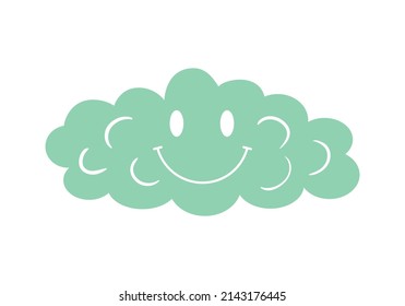 Abstract cloud with smiling face vector illustration. 70s, 80s. 90s vibes  element for design and print. Cute hand drawn element