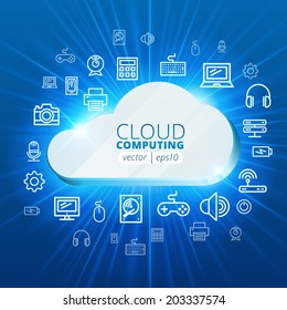 Abstract cloud and social media network icons. Cloud computing vector background