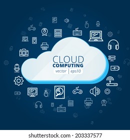 Iconos abstractos de las redes sociales y de la nube. Fondo vectorial de la computación en nube