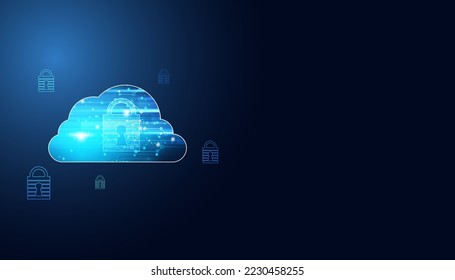 Abstract Cloud Storage and data loss prevention Cybersecurity, padlock, encryption, on blue background. Digital futurism.