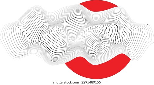 Abstract cloud and sun. Flow lines background . Fluid wavy shape .Striped linear pattern . Music sound wave . Vector illustration