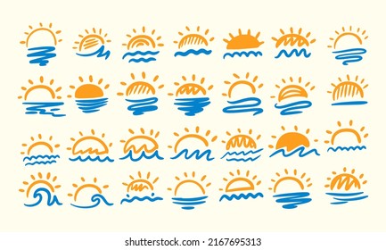 Abstrakte Wolke Sonne Symbol doodle Form. Moderne, trendige Vektorgrafik einzeln auf Grosskollektion