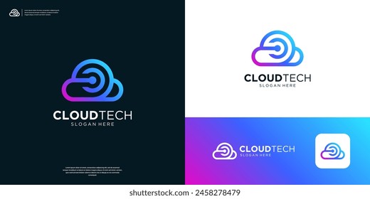 Abstract cloud tech with circuit connection logo design.