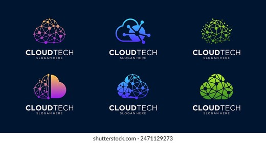 Abstract cloud tech connection logo design collection.