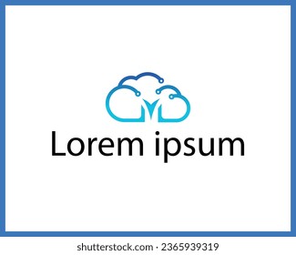 Abstract Cloud tech logo design in line art style vector template premium quality