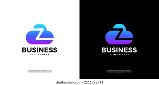 Abstract cloud tech logo design. Modern letter Z in the cloud database server logo.