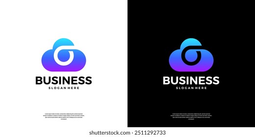 Abstract cloud tech logo design. Modern letter O in the cloud database server logo.