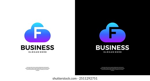 Abstract cloud tech logo design. Modern letter F in the cloud database server logo.