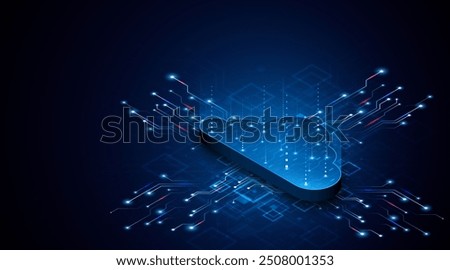 Abstract cloud technology circuit board. Large data center concept. modern cloud storage technology innovation concept background
