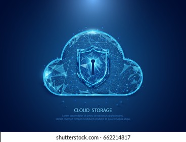 Abstract Cloud Technology Security Form Of A Starry Sky Internet, Data, Connection Concept Background. Wireframe Concept Design