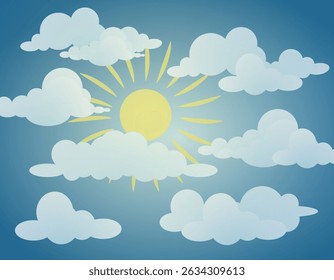 Abstract clouds against the sun in a gradient. Midday sun. Bright background. EPS 10.