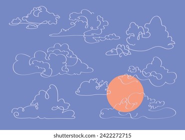 Abstract clouds continuous line art drawing. Cloudy weather concept. Vector illustration