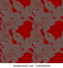 abstract clouds or fog on red background, seamless vector pattern intended for textiles and fabrics, drawing in the style of traditional Chinese graphics