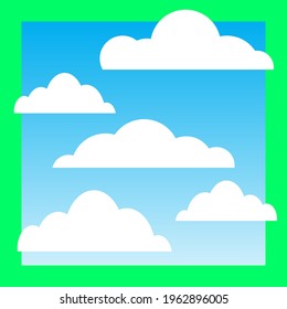 Abstract clouds on blue sky backdrop. White stylized clouds for text. Trendy flat style. Stylish template for design. Idea for poster, flyer, postcard, web, banner, cover. Vector simple illustration