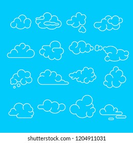 Abstract Clouds Signs Black Thin Line Icons Set Decorative Element on a Blue Background. Vector illustration of Cloud Icon