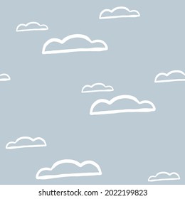 Abstract clouds in the sky. Seamless vector pattern with hand drawn art