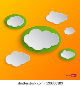 Abstract clouds for social networks on orange background. Cloud computing concept. Vector illustration