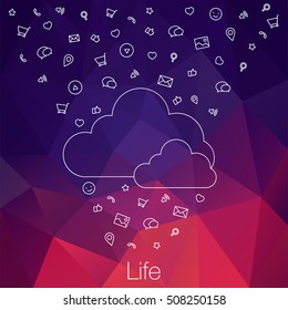 Abstract clouds for social networks on purple background. Cloud computing concept. Vector illustration