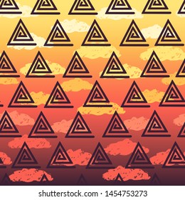 Abstract clouds and triangles figures on a gradient background. Clouds graphic wallpaper. pattern. Sunset