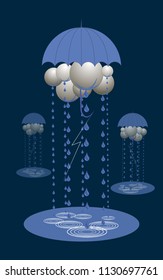 Abstract clouds under an umbrella, it rains