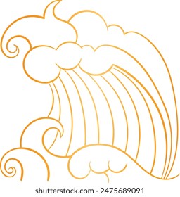 Abstract clouds waves pattern golden hue flowing shapes background. Curved swirling lines artistic design ocean waves sky. Decorative elements isolated white backdrop abstract illustration