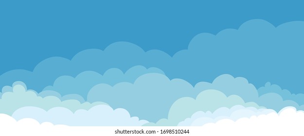 Abstract cloudscape with fluffy clouds. Vector illustration, background with blue sky