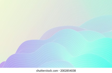 Abstract cloudscape illustration in delicate pastel colors. Modern fluid shape graphic design with milticolor gradients and curvy line pattern. Vector background for banner, wallpaper, cover.