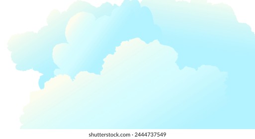 Abstract cloudscape wallpaper. Bright sunny sky with fluffy clouds on a sunny summer day. Horizontal illustrated panorama of sunny heaven. Vector illustration in watercolor style for children.