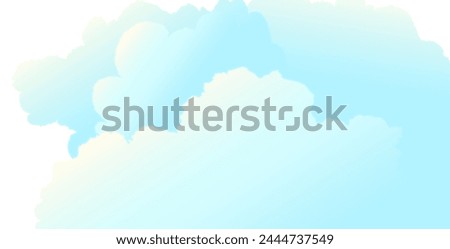 Abstract cloudscape wallpaper. Bright sunny sky with fluffy clouds on a sunny summer day. Horizontal illustrated panorama of sunny heaven. Vector illustration in watercolor style for children.