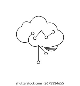 Abstraktes wolkenförmiges Gehirnsymbol mit Schaltkreisen, das Cloud Computing, KI und Technologie symbolisiert.