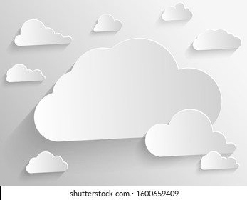 Abstract Cloudy gray sky with white clouds. For social networks on grey background. Paper art and digital crafts style. copy space for text.