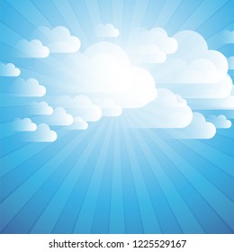 Abstract Cloudy Sky, Sunshine Background - Template for Posters, Flyers, Postcards, Headers or Web Banners - Vector Illustration