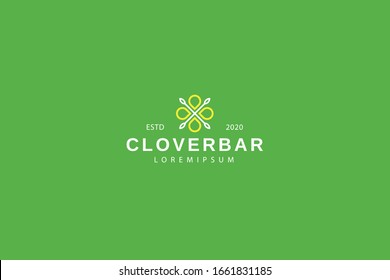 abstract clover and cutlery, flower symbol logo for the restaurant brand line art icon template
