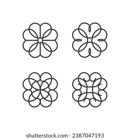 Abstract clover emblem. Set of 4 geometric shape. Modern linear design print. Modern abstract linear compositions and graphic design elements.